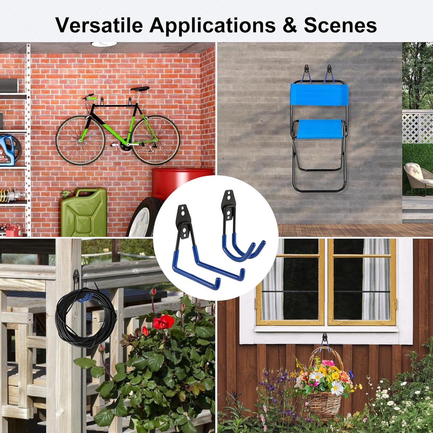 Garage Hook Heavy Duty Wall Storage Hangers, 16 Pack Garage Storage Hooks Steel Tool Organizer Blue for Ladders, Ropes, Garden Tools