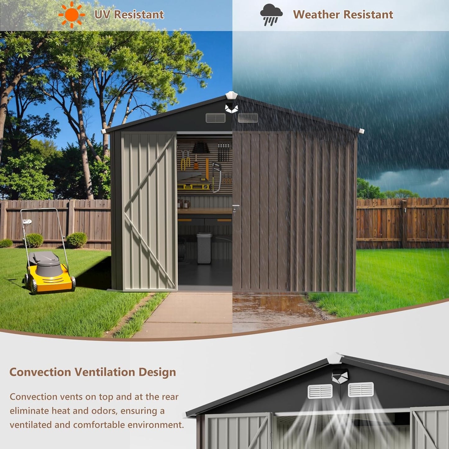 10x12 FT Outdoor Storage Shed,Metal Tool Sheds,Waterproof Outside Storage Shed with Lockable Doors & Air Vent,Storage Building for Backyard Garden
