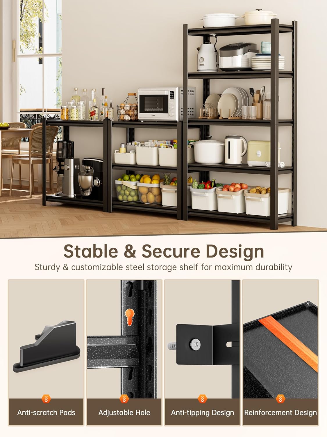 JHYKHG 63" H Storage Shelves,5-Tier Heavy Duty Garage Shelving,Adjustable Shelving Unit,Metal Shelf,Boltless Assembly Rack for Warehouse,Shed,2,500 lb Load,16 x 24 x 63 Inches,Black