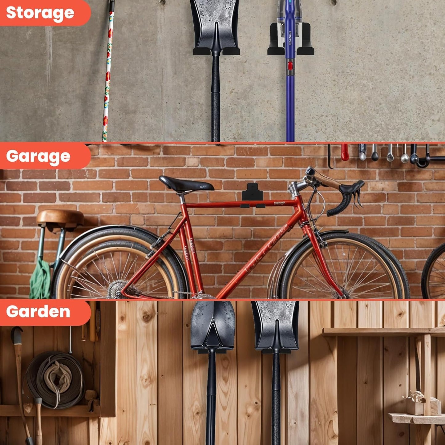 2 Pack Garage Organizer Trimmer Rack, Garden Power Tool Hanger Weed Whackers Holder Wall Mounted for Grass Trimmer, Hedge Trimmer, Garage Trimmer, Garden Tools