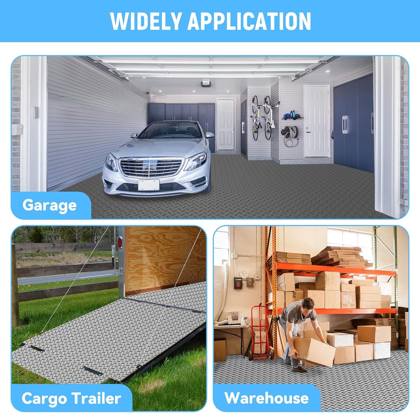 4x6 FT Garage Floor Mat,2.8mm Thickened PVC Flooring Roll for Under Car,24 SQFT Diamond Plate Gray Garage Mats for Truck,Trailer,SUVs,Van,Golf Cart,Motorcycle(Included Tapes)