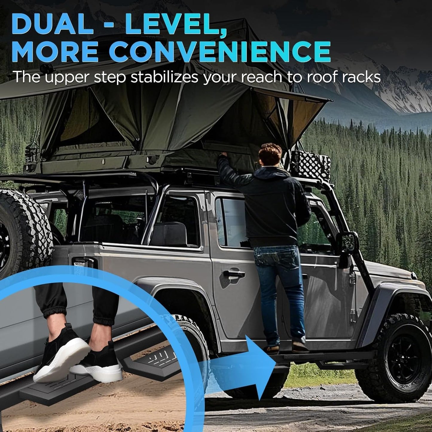 Running Boards Compatible with 2018-2025 Jeep Wrangler JL 4 Doors, Carbon Steel Coated Black Side Steps Nerf Bars