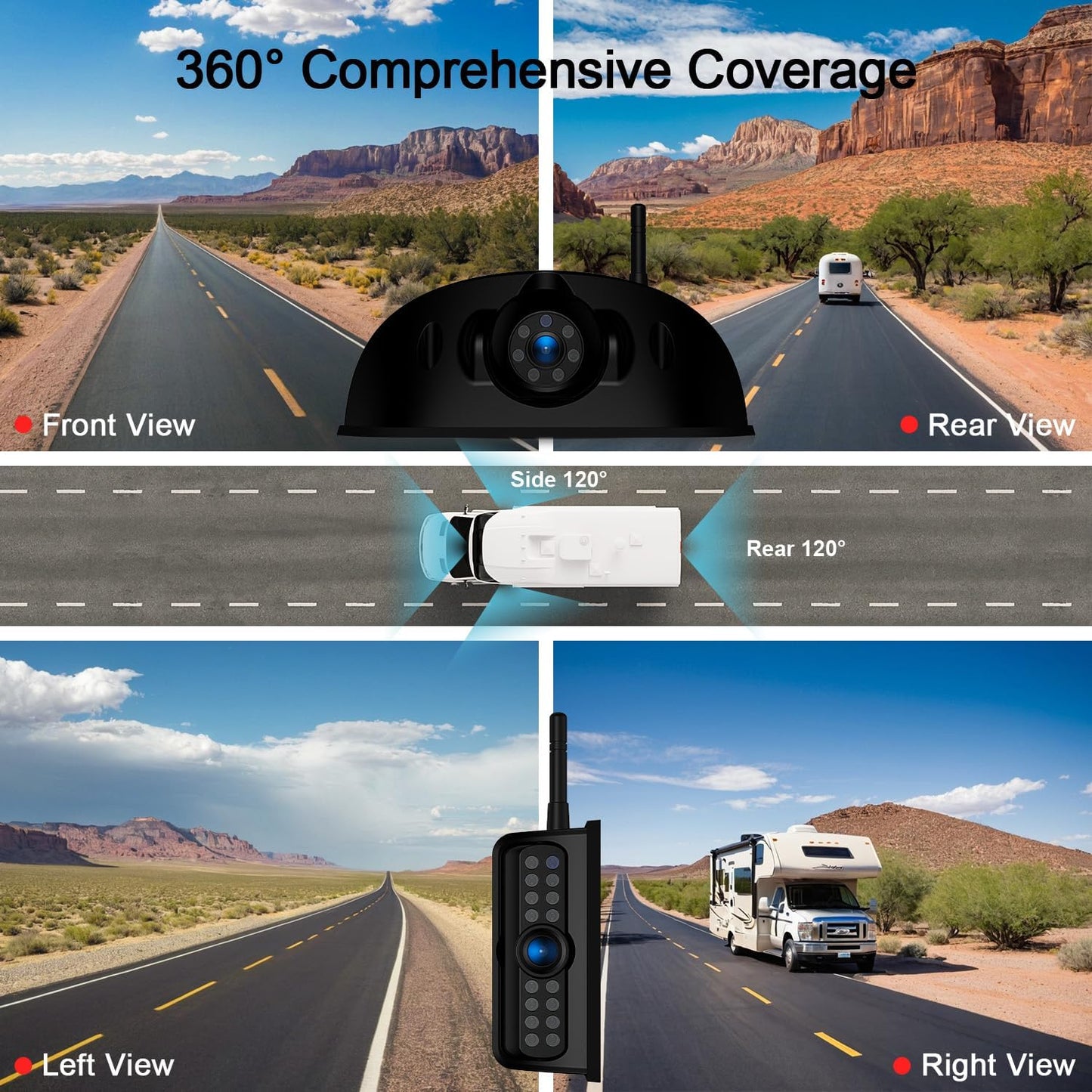 Fookoo 1080P 10" Wireless RV Backup Camera System for Furrion Pre-Wired RV Truck Trailer, 10" IPS Monitor, 2 Side View 1 Rear View Cameras, Split Screen IR Night Vision Recording Waterproof - D10Y3