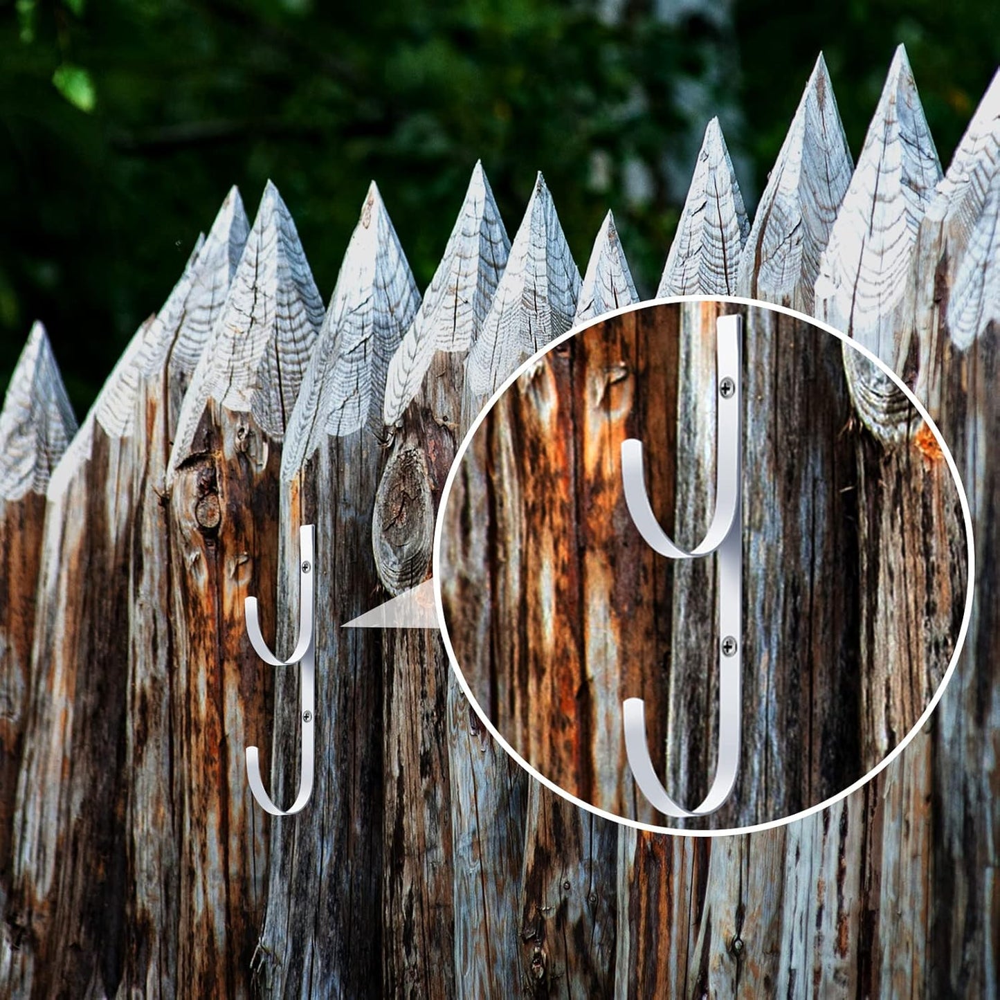 6 Pieces Pool Pole Hook Hanger Swimming Metal Brackets Pool Hook with 12 Pieces Screws for Telescopic Poles, Skimmers, Leaf Rakes, Net, Brush, Vacuum Hose, Garden and Pool Accessories (White)