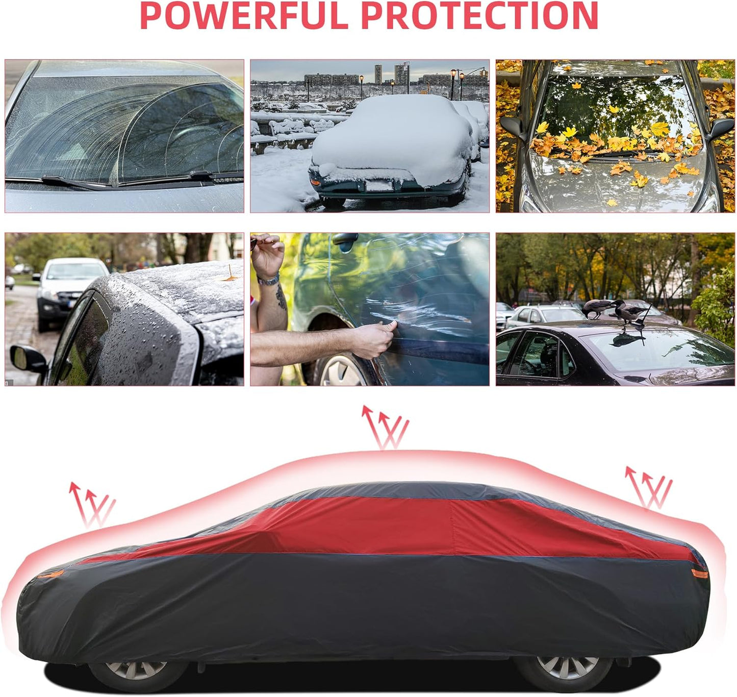 Car Cover Waterproof All Weather,Outdoor Car Cover for Automobiles,Full Exterior Cover Windproof Outdoor car Cover UV/Snow/Hail/Dust Protection Fit Sedan-Length 190" to 209"