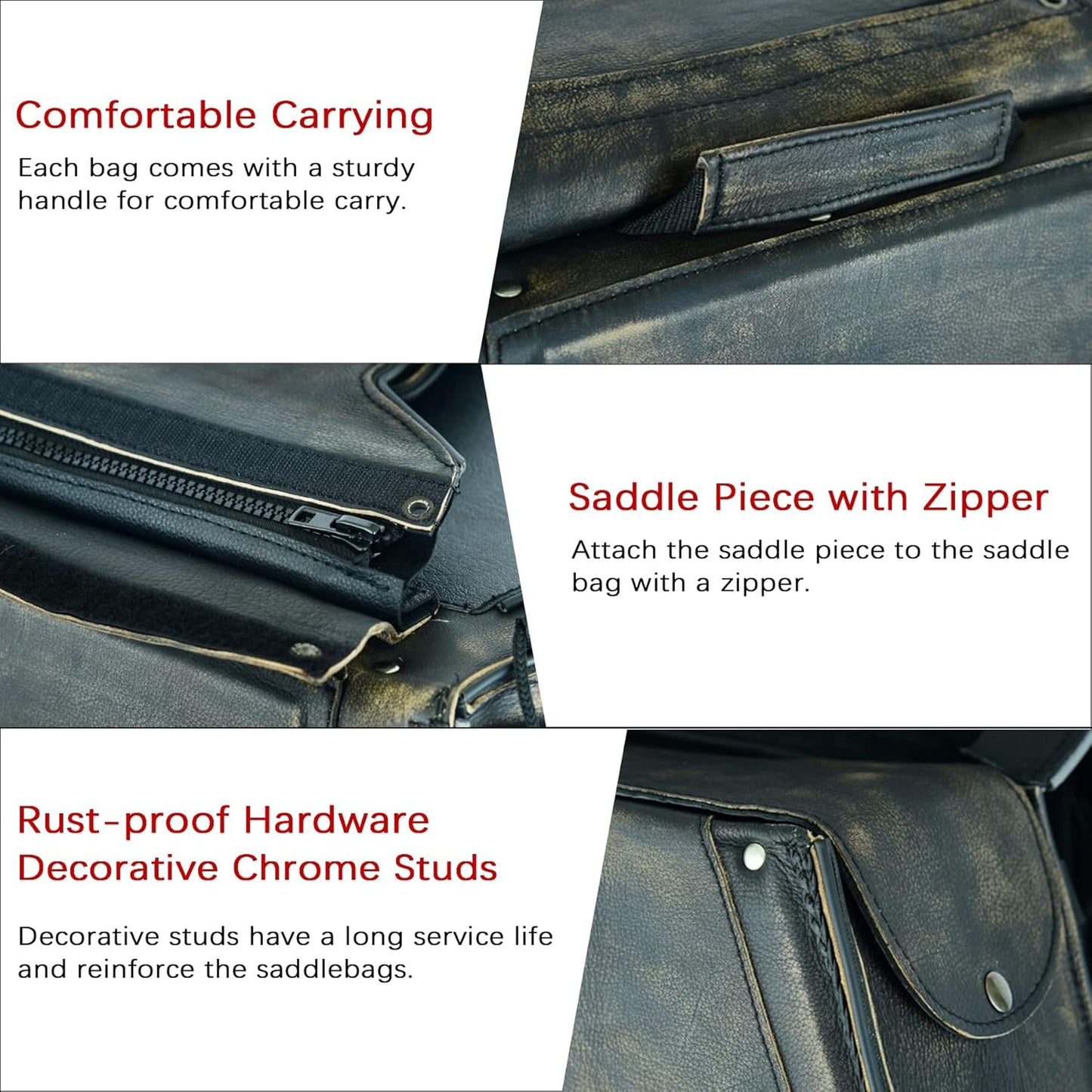 Dream Apparel Naked Cowhide Leather Motorcycle Saddle Bags Throw Over Saddlebags, Motorcycle Side Bags for Honda Shadow Sportster Softail Dyna V-star (Distressed Brown, No Studs)