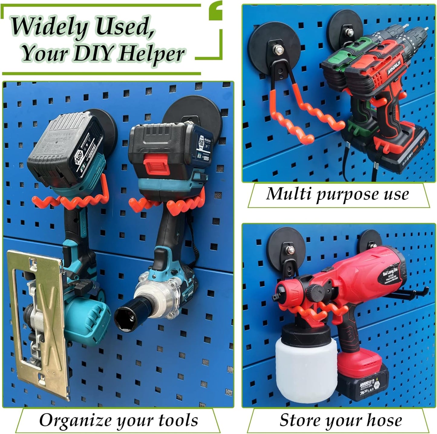ULIBERMAGNET Magnetic Hooks - Heavy Duty Power Tool Organizer with Large Magnets, 2 Pack for Drill & Garden Tool (Black)