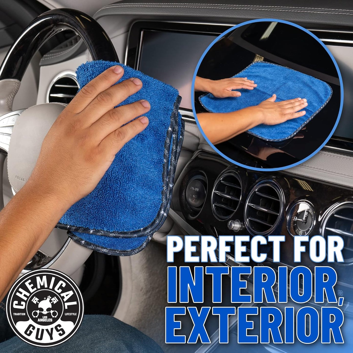 Chemical Guys MIC110012 Professional Grade Premium Microfiber Towels, Blue (16 Inch x 16 Inch) (Pack of 12) - Safe for Car Wash, Home Cleaning & Pet Drying Cloths