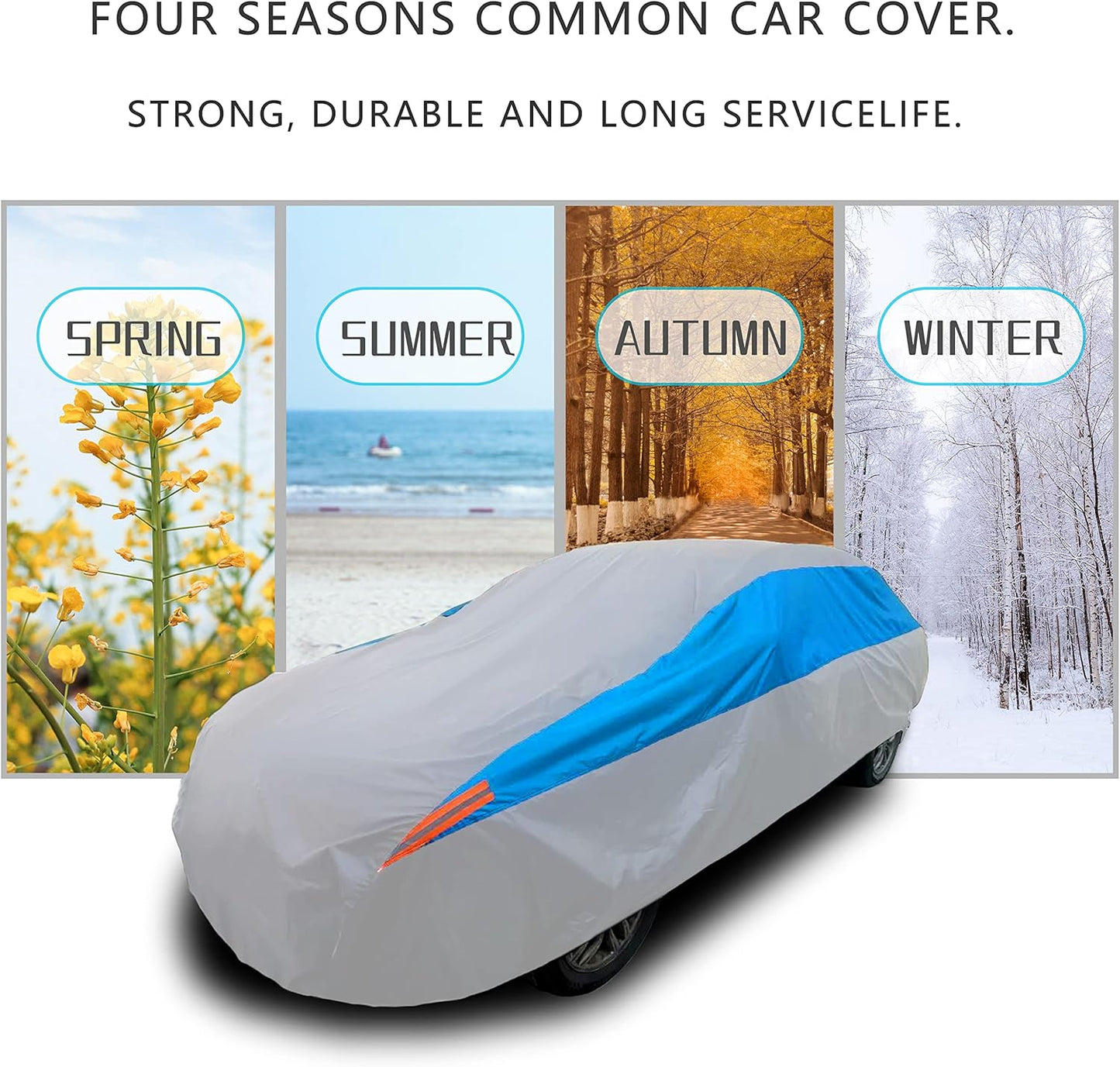 MORNYRAY Waterproof Car Cover All Weather Snowproof UV Protection Windproof Outdoor Full car Cover, Universal Fit for Sedan (Silvery, Fit Hatchback Length(Up to 173 inch)
