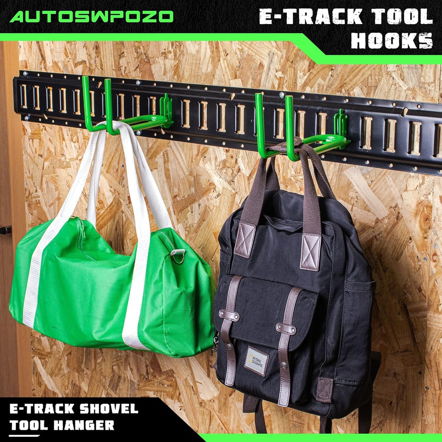 2-Pack E-Track Heavy Duty Shovel/Tool Hanger, E Track Hooks for Tools, Rakes, Spades in Trailers, Trucks, Workshop and Warehouse with E-Tracks, E Track Accessories Tool Holder (Green)