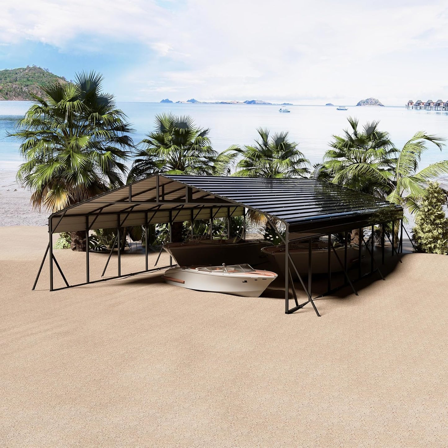 20 x 40 FT Metal Carport with Galvanized Steel Roof, Heavy Duty Metal Roof Carport with Enhanced Base, Tall MetalCarport Kits Garage for Tractors, Trucks, Boats, Cars