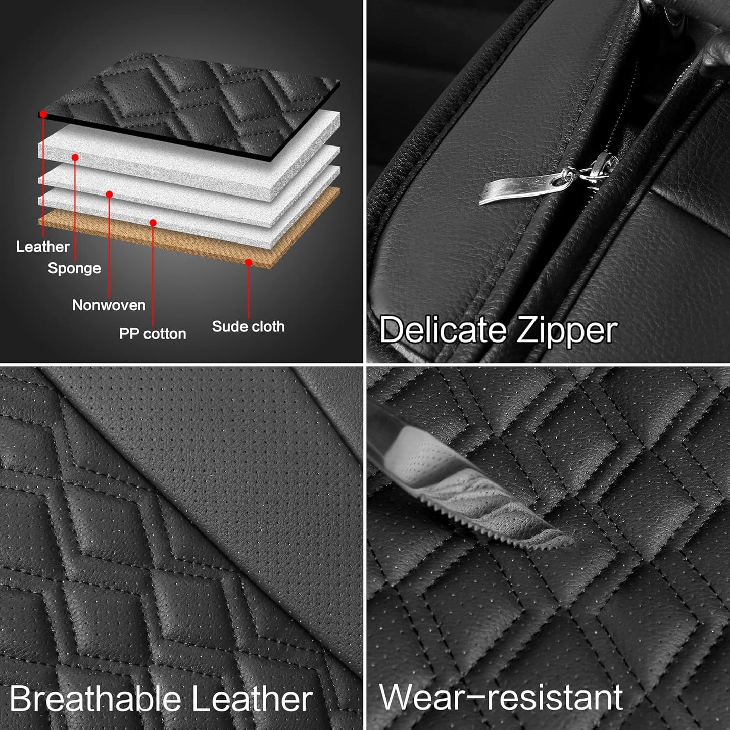 Pariitadin Leather Car Seat Covers Front Pair, Waterproof Breathable Faux Leather Automotive Seat Covers for Cars, Non-Slip Car Interior Covers Universal Fit Most Cars Sedans Trucks SUVs, Black
