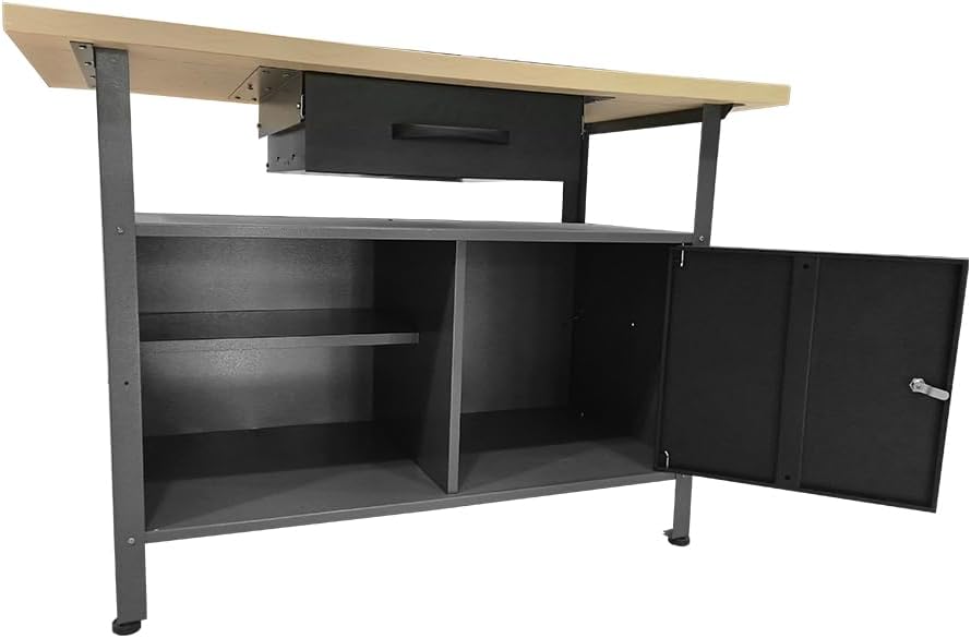 Garage Tool Storage Cabinet Workbench with Wood Top, for Factories Auto Repair Shops