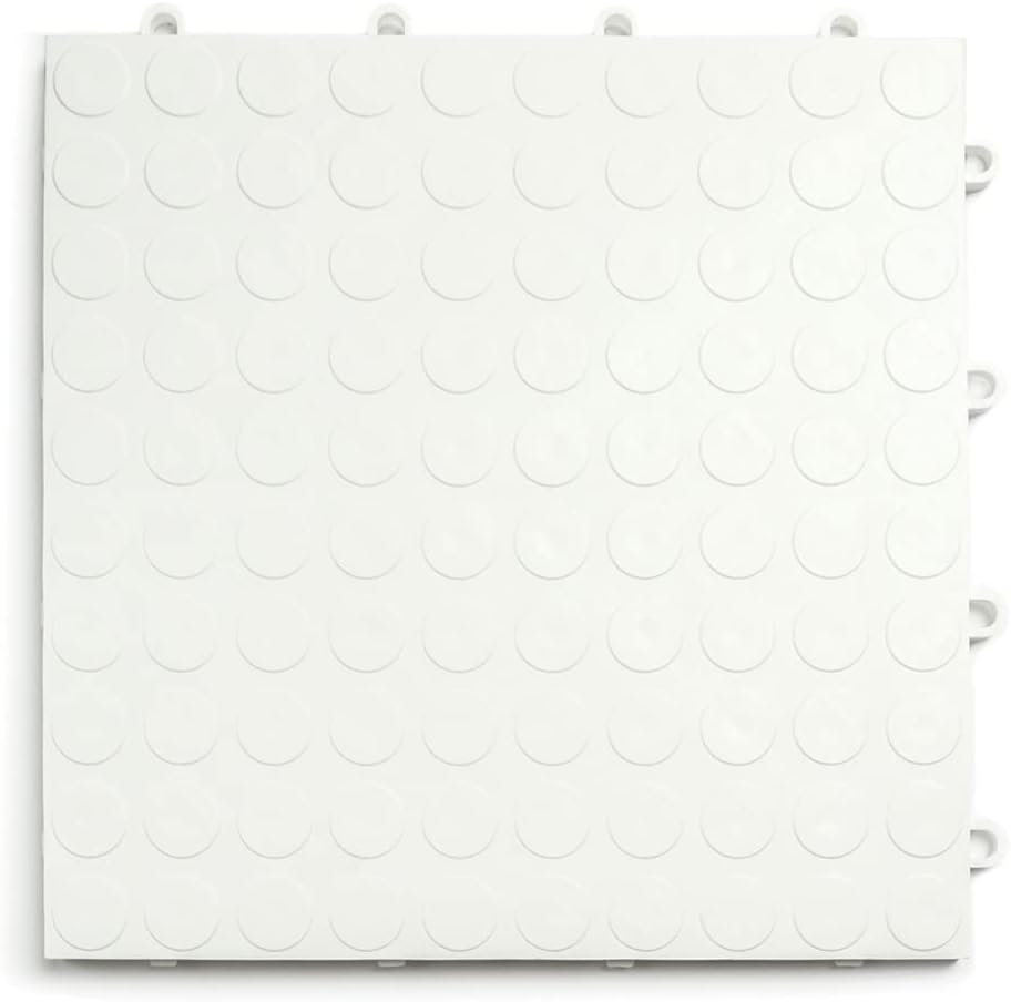 Big Floors GarageDeck Coin Pattern, Durable Copolymer Interlocking Modular Non-Slip Garage Flooring Tile (White, 24 Pack of 12 x 12" Tiles)