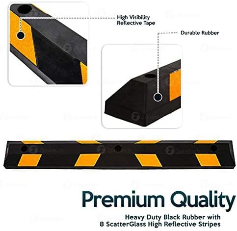 ZONETECH Large Heavy Duty Rubber Parking Curb – 72” Premium Quality Auto Garage Wheel Stopper Professional Grade w/Yellow Reflective Tape for Car, Truck, Trailer and RV (10-Pack)