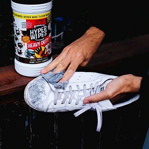 Hyper Wipes, 2 Pack Heavy Duty Hand & Tool Cleaning Wipes, 8"x12" Size Multi-Surface Cleaning Wipes, Degreasing, All Purpose Cleaner, Bathroom, Mechanic, Work Surface Wipes, 180 Count Canister