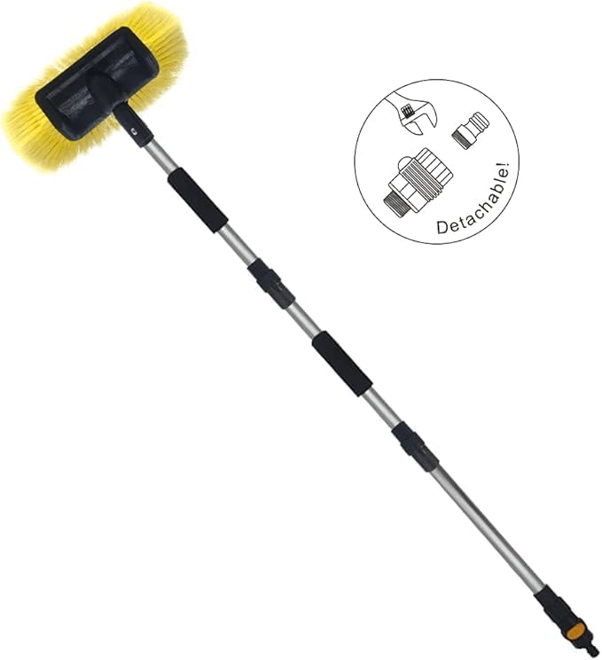 SENGO Car Wash Brush with Long Handle 12'' Lock Soft Bristle Brush car Scrub Brush 60'' Dismountable Pole with on/Off car wash mop Water Flow Through car Brush Clean RV SUV Truck Boat House siding