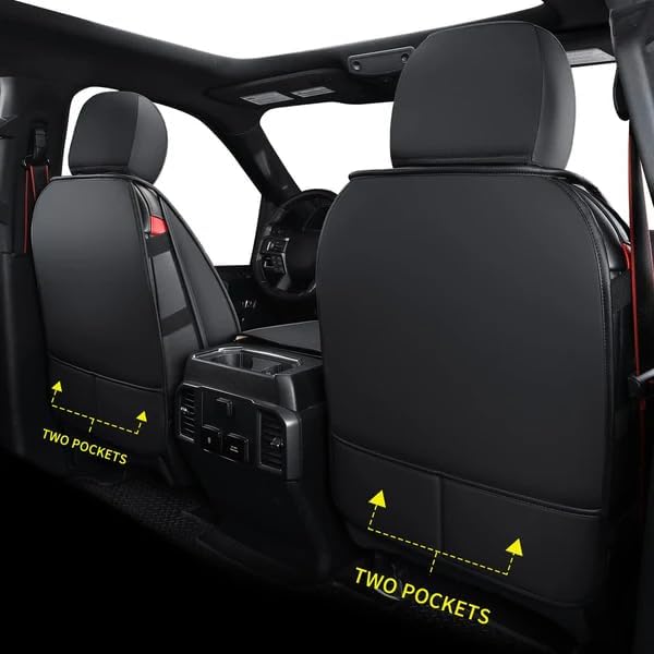 LUCKYMAN CLUB F150 Faux Leather Seat Covers Fit for 2015-2024 2025 F150 SuperCrew and 2017-2024 2025 F250 F350 F450 Super Duty Crew Cab Pickup Trucks(Full Set, Black&White)