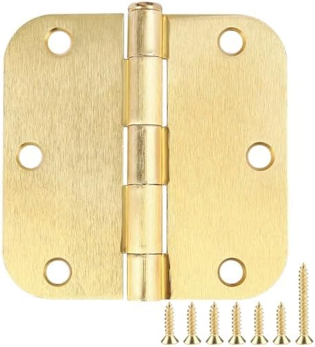 12 Pack Interior Door Hinges Brushed Brass 3.5 inch X 3-1/2" 5/8 Radius,3 ½"Satin Gold Round Standard Hinge for Single Doors DIY Assembly Bifold Table Hardware Kit House Accessories Home Eseentials