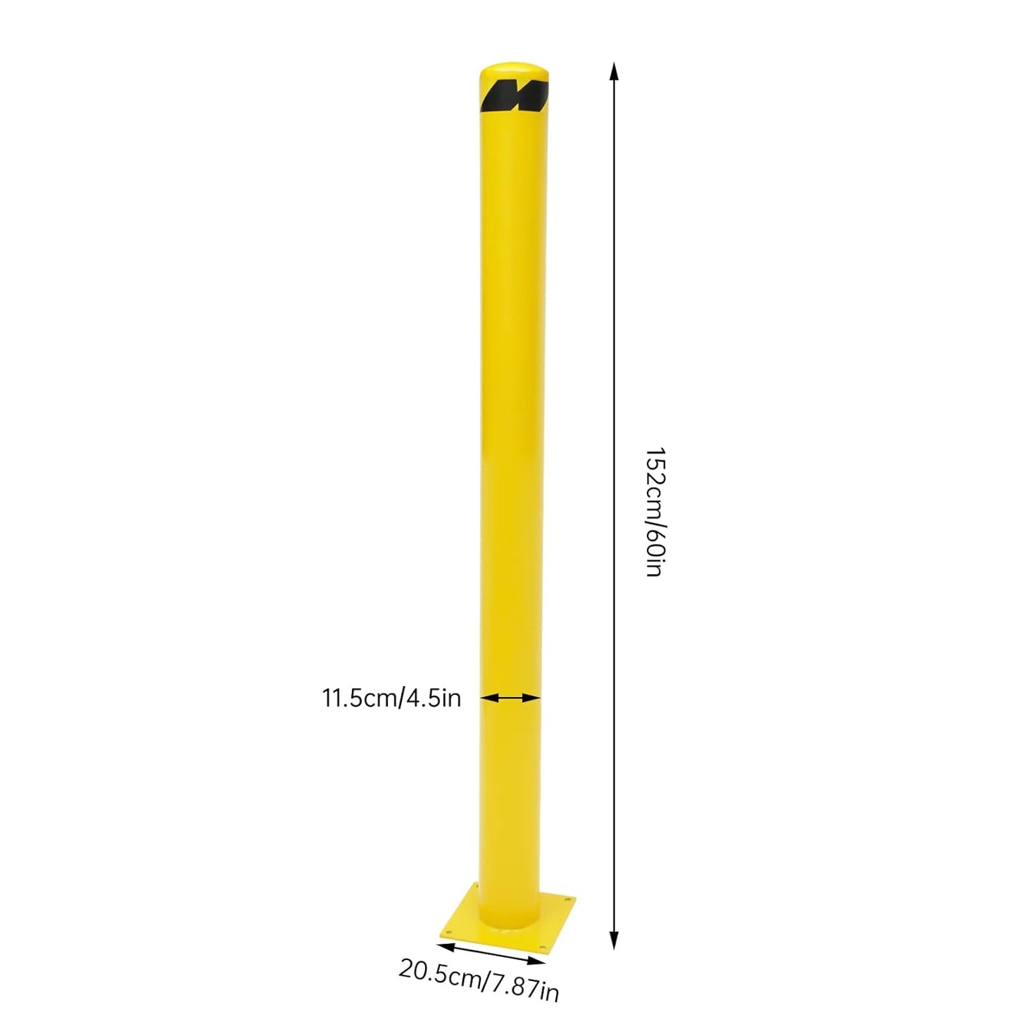 Safety Bollard Post 60'' Height Bollard Post Yellow Steel Pipe Parking Barrier with 4 Anchor Bolts for Driveway Traffic Control, Garage & Parking Lot (1, 60'' H x 4.5'' D)
