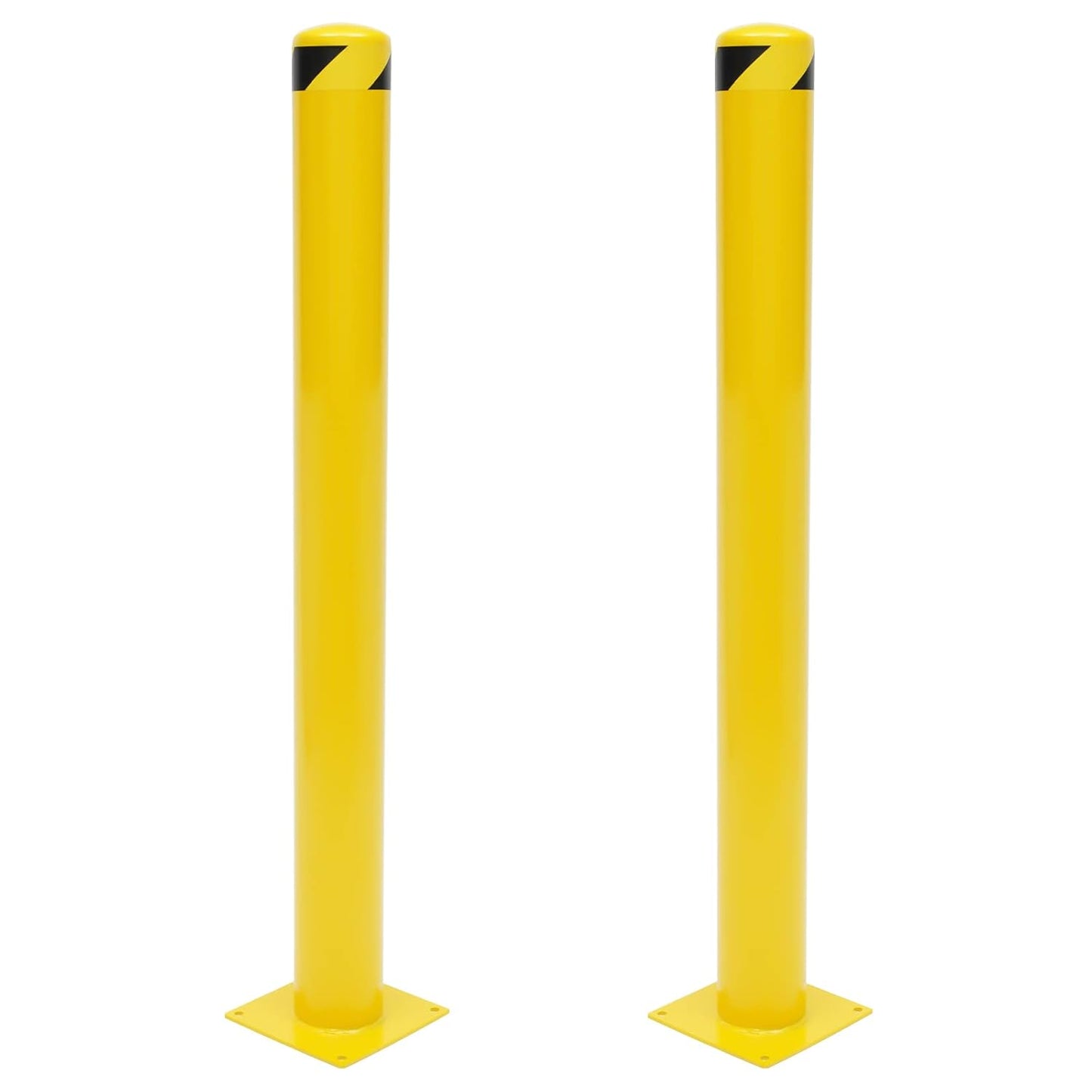 Safety Bollard Post 48'' Height Bollard Post Yellow Steel Pipe Parking Barrier with 8 Anchor Bolts for Driveway Traffic Control, Garage & Parking Lot (2, 48'' H x 4.5'' D)
