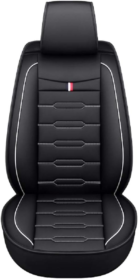 Seat Covers Full Set, Waterproof Leather Seat Covers for Cars, 5 Seats Universal Car Seat Protectors, Black Car Seat Covers Car Seat Cushions Fit for Most Cars (Black-White)