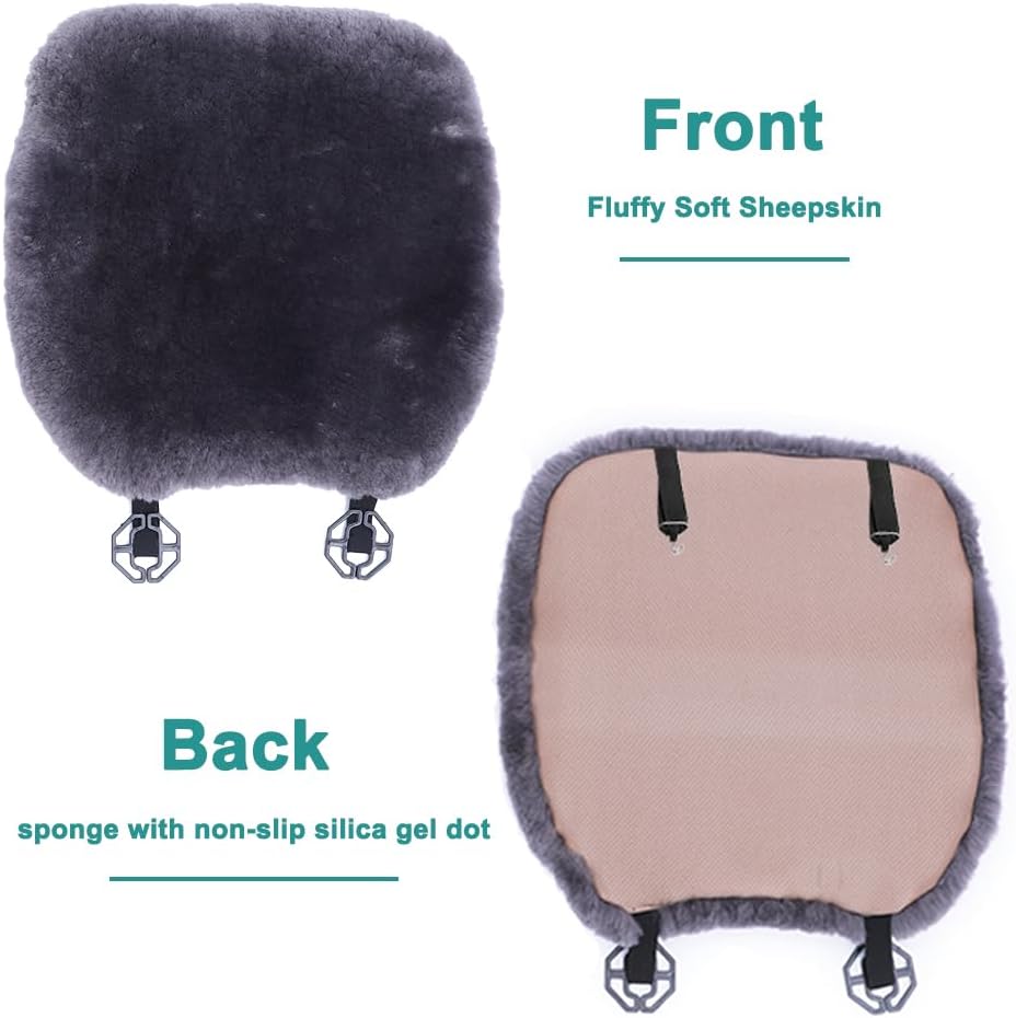 Fluffy Genuine Australia Sheepskin Car Seat Cover for Auto Interior Accessories with Soft Fuzzy Wool Eco-Friendly Natural Fur Non-Slip (Graphite, Front)