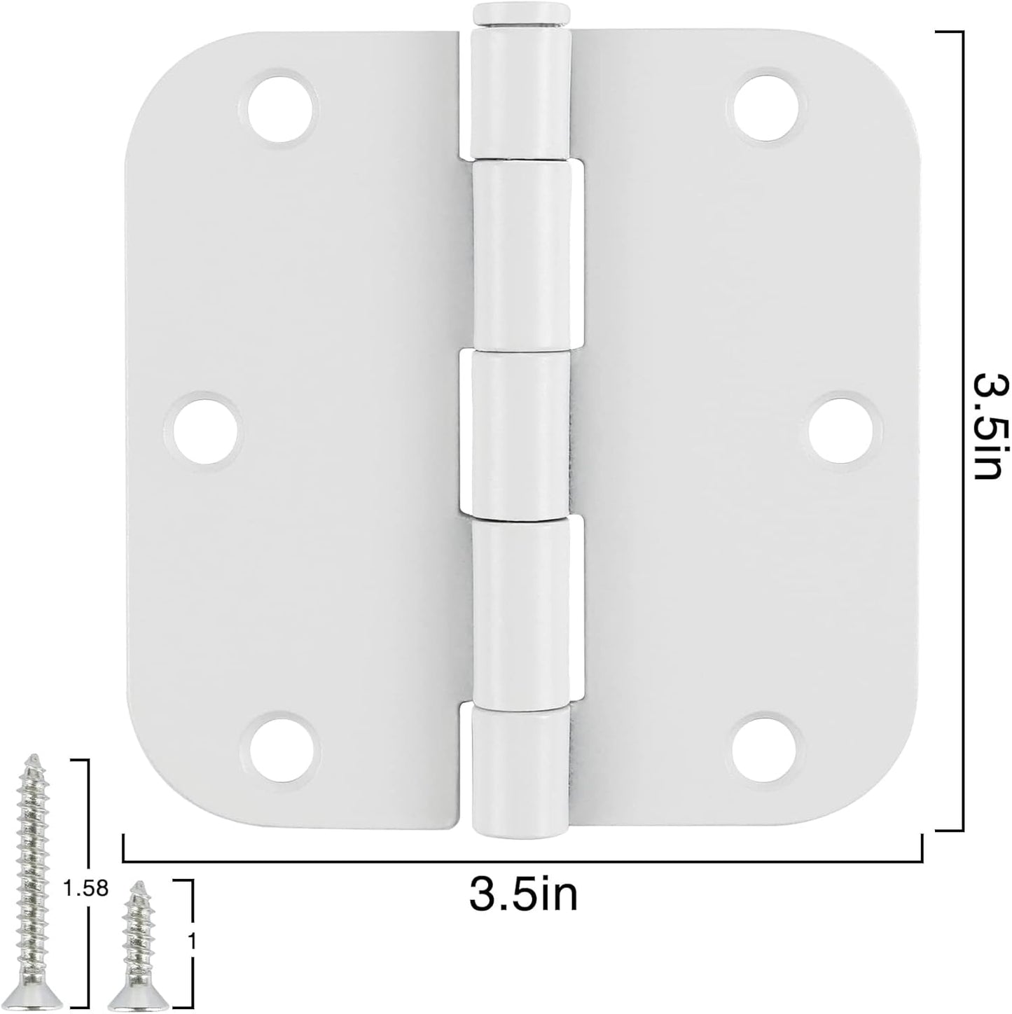 3 Pack White Door Hinges 3.5" Interior Hardware for Doors 3 1/2 Inch Rounded 5/8"Radius Non Removable Pin Bedroom Hinge Bulk Heavy Duty Steel Bisagra De Puerta Blanca Gate Decor Accessories No Squeak