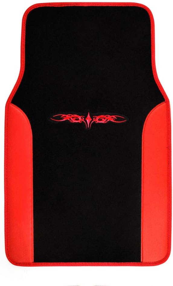 carXS Fresh Two-Tone Carpet Floor Mats, Tribal Tattoo Design with Vinyl Trim for Car Sedan Truck SUV, Front & Rear Set of 4, Universal Fit