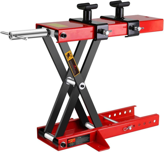 Heavy Duty 1100LBS Motorcycle Scissor Lift Jack with Dolly Wheels, Hand Crank & Non-Slip Platform - Adjustable Bike Lift Stand for Cruiser, Dirt Bike, ATV - Foldable,Garage Repair Equipment