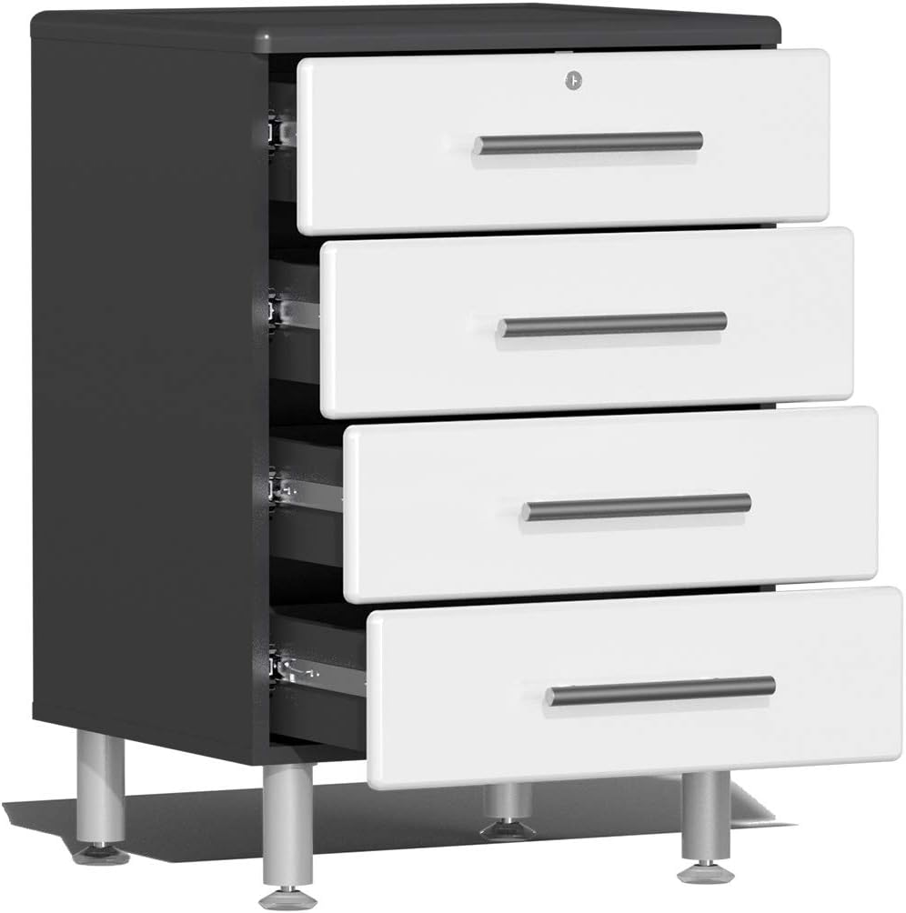 Ulti-MATE UG22092W 9-Piece Garage Cabinet Kit with Bamboo Worktop in Starfire White Metallic