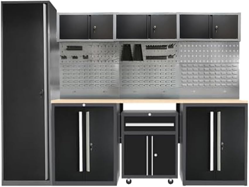 JZD Garage Storage Workbench Set, Metal Industrial Strength Tool Storage System, Rolling Chest Included, for Machine Shop Production Area