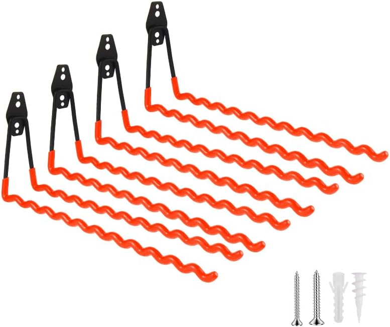 Wall Mounted Garage Hooks Tool Organizer, 12.4 Inch Garage Storage Hook Heavy Duty Utility Wall Hangers Orange for Ladders, Hose, Garden Tools, Set of 4