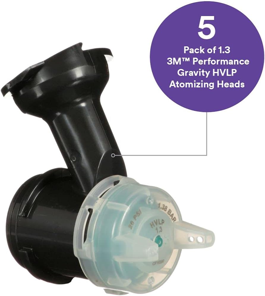 3M Performance Gravity HVLP Atomizing Head Refill Kit, 26713, Size 1.3, Green, for use with Performance Spray Gun and PPS 2.0 Paint Cups, 5 Pack