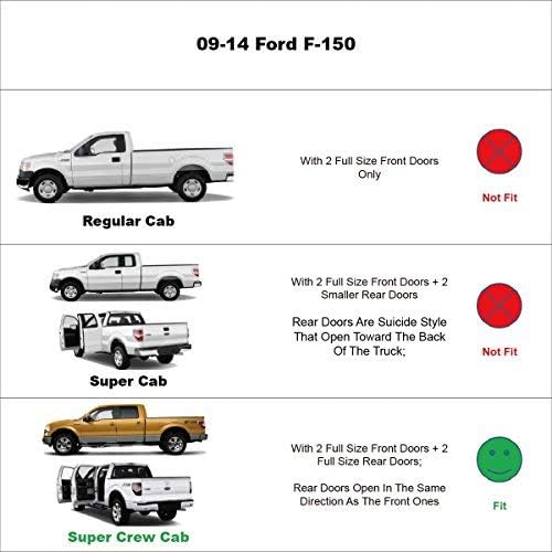 4pcs Original Shatterproof Outside Mount Style Window Rain Guard Shield Side Window Wind Deflectors Dark Smoke Vent Window Visors Compatible with 2009-2014 F-150 SuperCrew/Crew Cab Only 94155