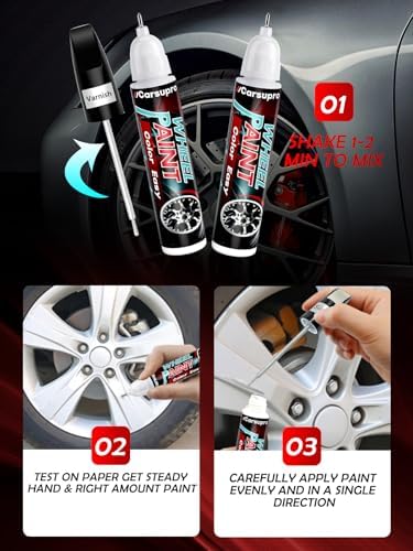 Matte Black wheel Touch Up Paint, Wheel Scratch Repair Touch Up Paint Pen, Rim Paint For Car Wheel Repair | Quick-Dry, 2X Adhesion on Alloy/Chrome Wheels