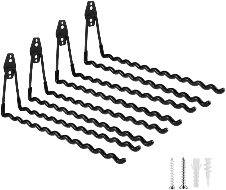 Wall Mounted Garage Hooks Tool Organizer, 14 Inch Garage Storage Hook Heavy Duty Utility Wall Hangers Black for Ladders, Hose, Garden Tools, Set of 4