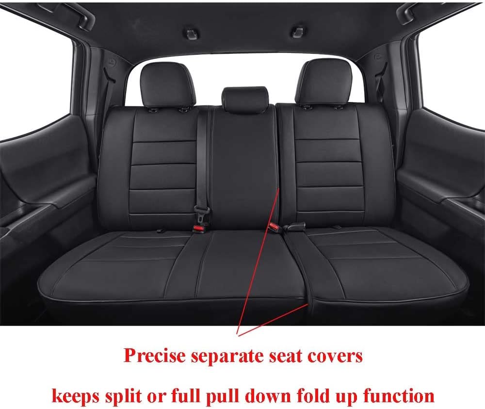 EKR Custom Fit Tacoma Leather Car Seat Covers for Select Toyota Tacoma 2012 2013 2014 2015 (Regular Seats) - Full Set,Leather(Black)