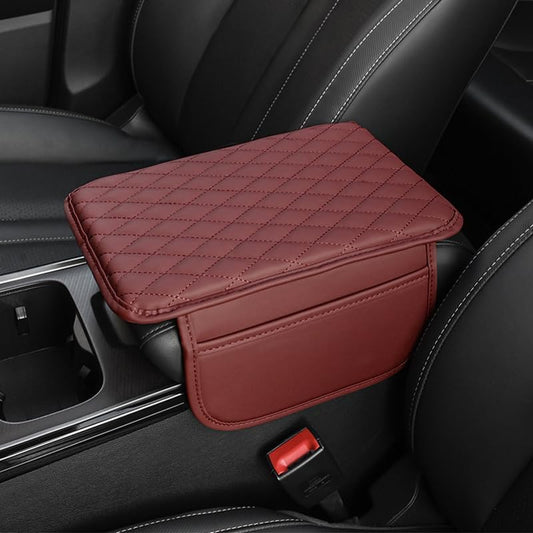 Memory Cotton Leather Car Armrest Box Pad, 2025 New Universal Style Memory Cotton Car Armrest Box Pad, Upgrade Vehicle Seat Box Cushion Protector for SUV Truck (Red)