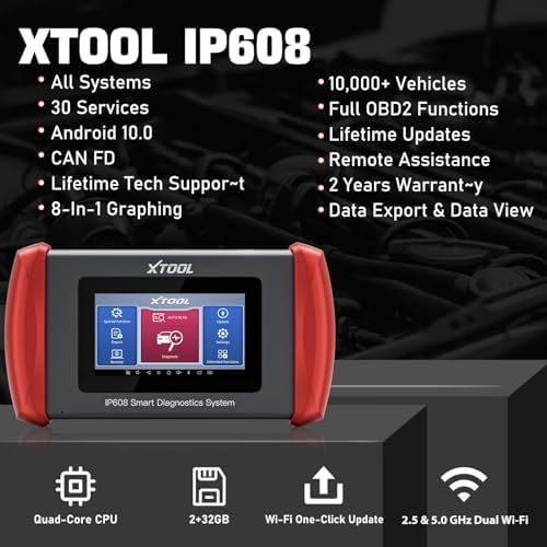 XTOOL IP608 Full System OBD2 Scanner Diagnostic Tool, Code Reader for Cars and Trucks with 30+ Services - EPB/SAS/BMS/Throttle Relearn/ABS Bleeding, CAN FD, Lifetime Free Update