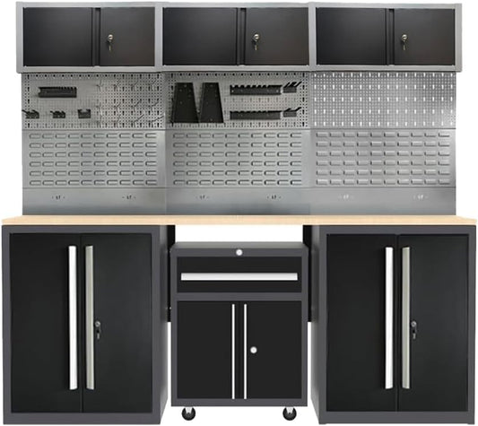 JZD Metal Garage Cabinet Set System, Included Rolling Chest, for Auto Repair Shop Basement Factory