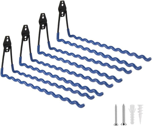 Wall Mounted Garage Hooks Tool Organizer, 12.4 Inch Garage Storage Hook Heavy Duty Utility Wall Hangers Blue for Ladders, Hose, Garden Tools, Set of 4