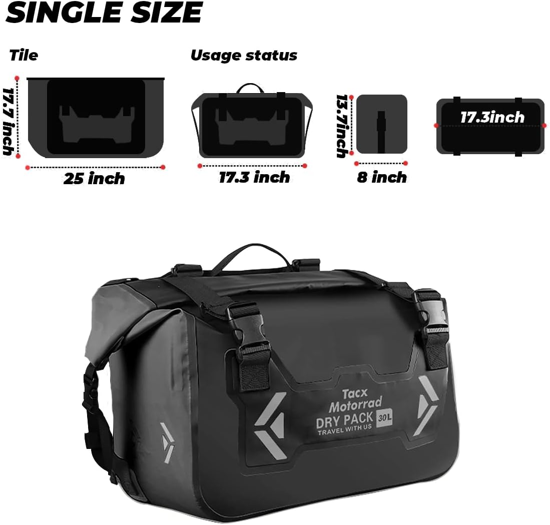 Motorcycle Saddle Bags Tail Bag, 30L Roll-top Waterproof Motor Detachable Side Trunk Bag, Motor Panniers Luggage Bag for Motorcy