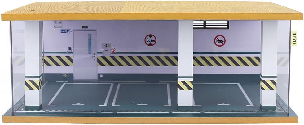 1/24 Parking Garage Model Car Garage Display Case with Clear Acrylic Cover and LED Lighting Toy Car Storage Tabletop Showcase for Boy Kids Home Toy Stores