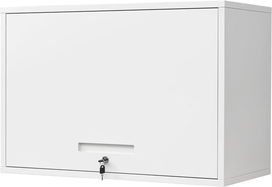 Yizosh Metal Wall Cabinet with Doors and Shelves, Floating Storage Unit for Garage or Basement (White, 21.6" H)