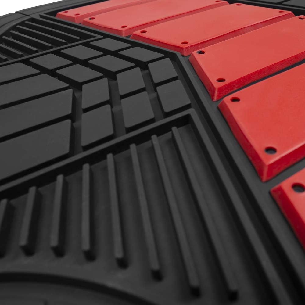 BDK Rubber Car Floor Mats All Weather Waterproof 4-Piece Sporty Two-Tone Design Car Mats Full Set - Universal Trim-to-Fit Floor Mats for Car, SUV, & Trucks - Car Carpet Protector