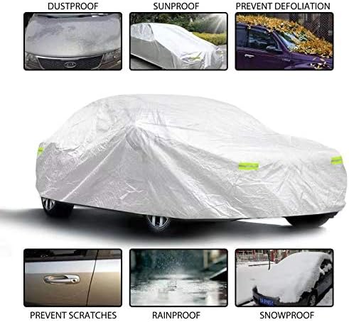 Sojoy Car Covers All Weather Waterproof Car Covers Soft Aluminum Car Cover for Automobiles,Dustproof/Snowproof/Windproof/Scratchproof/UV Protection Sedan Covers with Storage Bag 177"-215" (XXL)