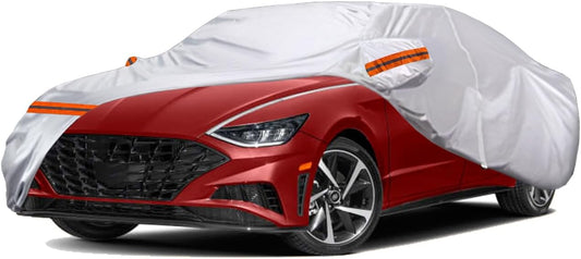 TUCAREST 6 Layers Full Car Cover for Sedan/Wagon/Coupe/Hatchback - Waterproof, Insulated, Anti-UV, Snow-Proof, Anti-Wind, All-Weather, Thickened Protection, up to 168-182 in