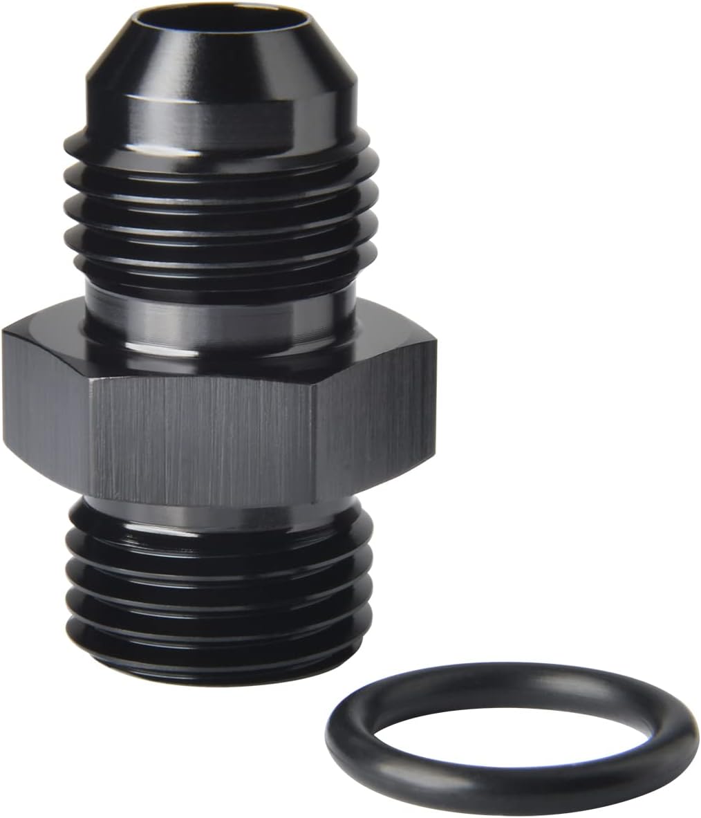 4AN Male Flare to 4AN ORB O-ring Boss Fuel Pump Rail Adapter Fitting Aluminum Black