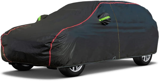 AUQDD 6-Layers PEVA New Material Sedan SUV Full Padded Car Cover Waterproof All Weather Weatherproof UV Sun Protection Snow Dust Storm Resistant Outdoor Exterior Custom Form-Fit Straps 188"-200" Black